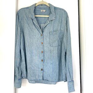Faherty Long Sleeve Striped Chambray Shirt